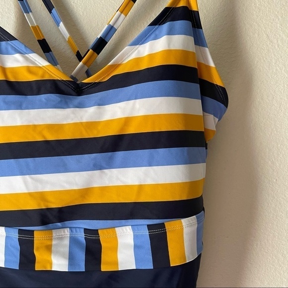 Kona Sol Blue Striped Strappy One Piece Swimsuit - Picture 5 of 5